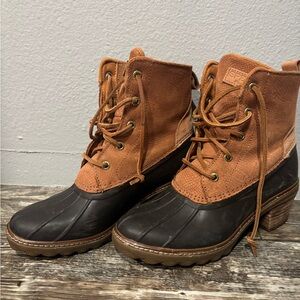 Tan and Black Lace-Up Boots